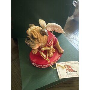 Zelda Wisdom Cupid Bulldog Figurine With Wings & Bow Heart Base Valentines Decor